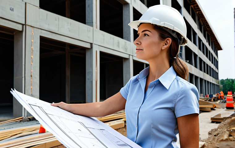 **

"A professional female architect, fully clothed in a modest business casual outfit (blouse and slacks), standing on a construction site wearing a hard hat and holding blueprints. Background shows a partially constructed modern building. Safe for work, appropriate content, professional, perfect anatomy, correct proportions, natural pose, well-formed hands, proper finger count, natural body proportions, high quality, daytime lighting."

**